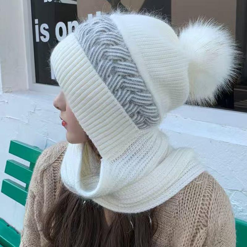 1PC Hat Windproof Earmuffs Knitted Hat Integrated Scarf Cozy Ear-Protecting Warm Set Fashionable