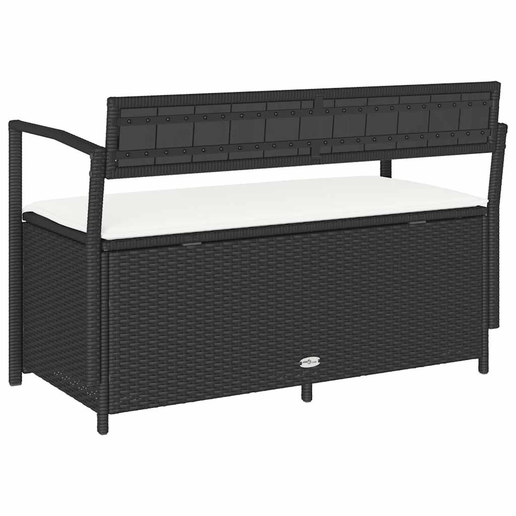 Garden Bench with Storage Space and Cushions Black Poly Rattan