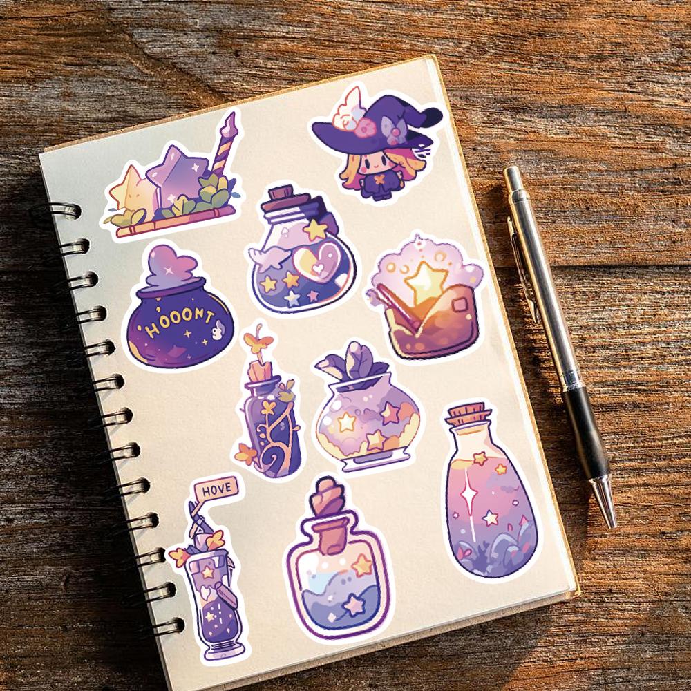 50PCS Cute Cartoon Magic Potion Sticker Decals Living Room Laptop Luggage Art Picture Landscape Skateboard Decoration Stickers
