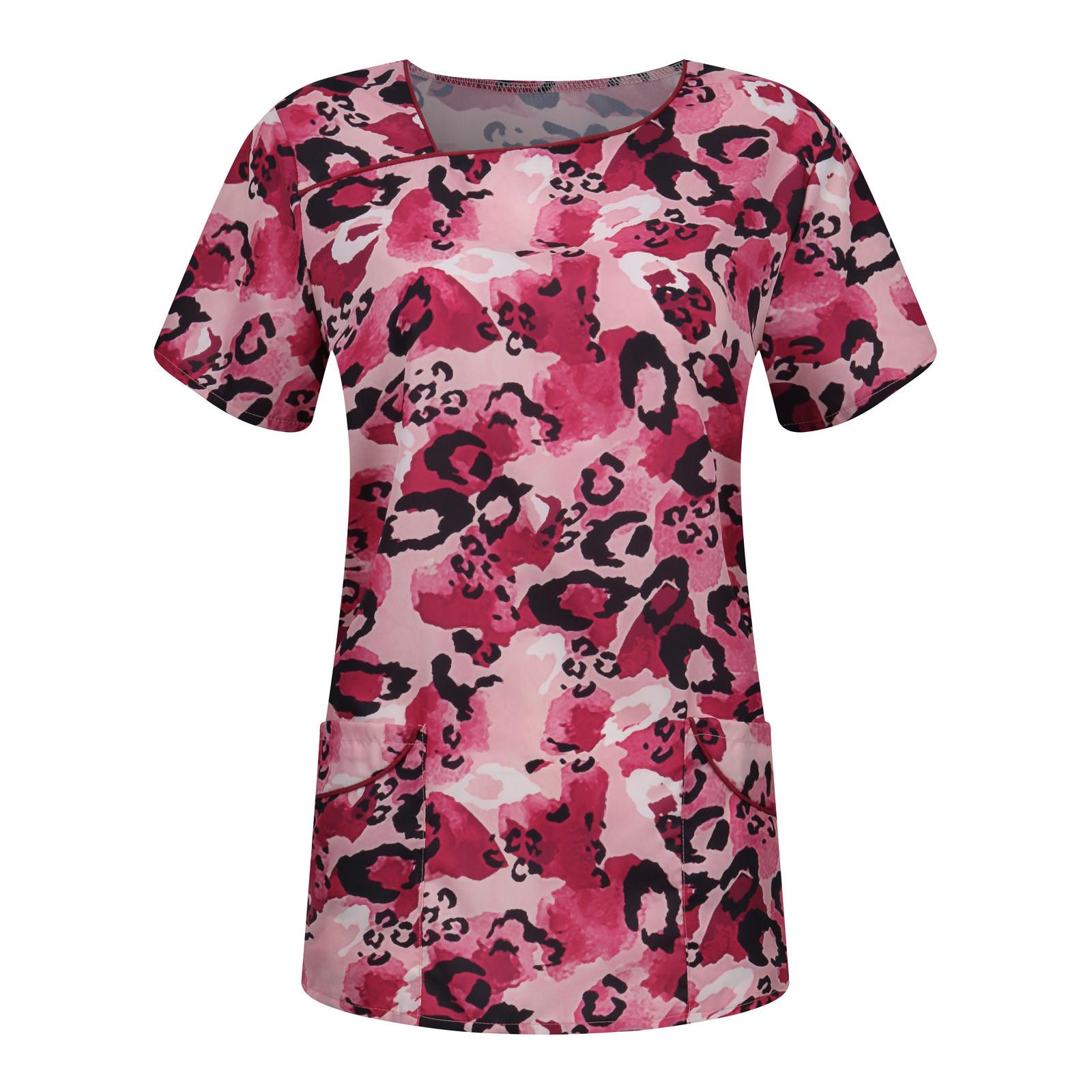 

Women s Fashion Print V-Neck Short-Sleeved Pocket T-Shirt Nurses Clothing XL