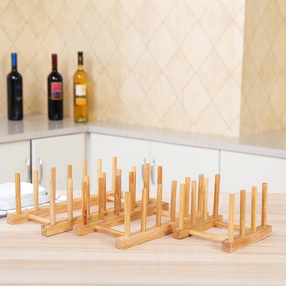 Bamboo Bowl Organizer Flatware Rack Drain Dish Drainer Storage Shelf Plate Stand Pot Lid Holder