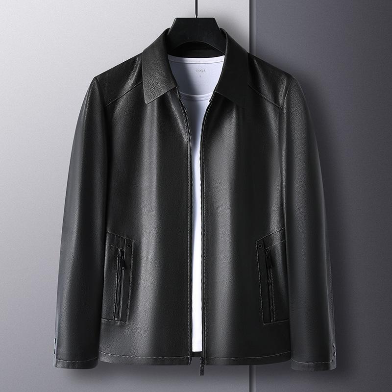 

Кожаная куртка мужская из козьей кожи, деловая, повседневная, с лацканами, для пап среднего возраста, осенняя кожаная куртка 195 чёрный