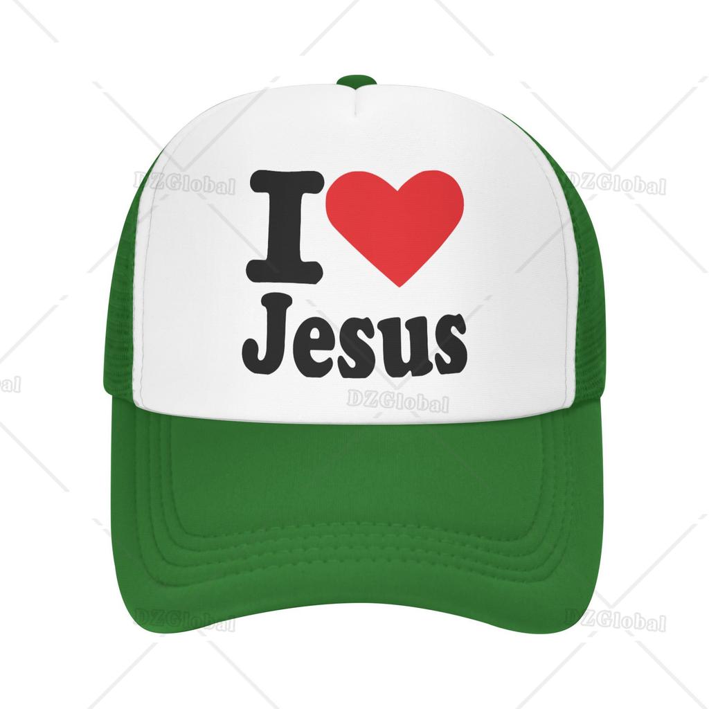 I Love Jesus Print Trucker Hat Mesh Baseball Cap Women Sun Hats Cowboy Cap Men Summer Dad Hat Black