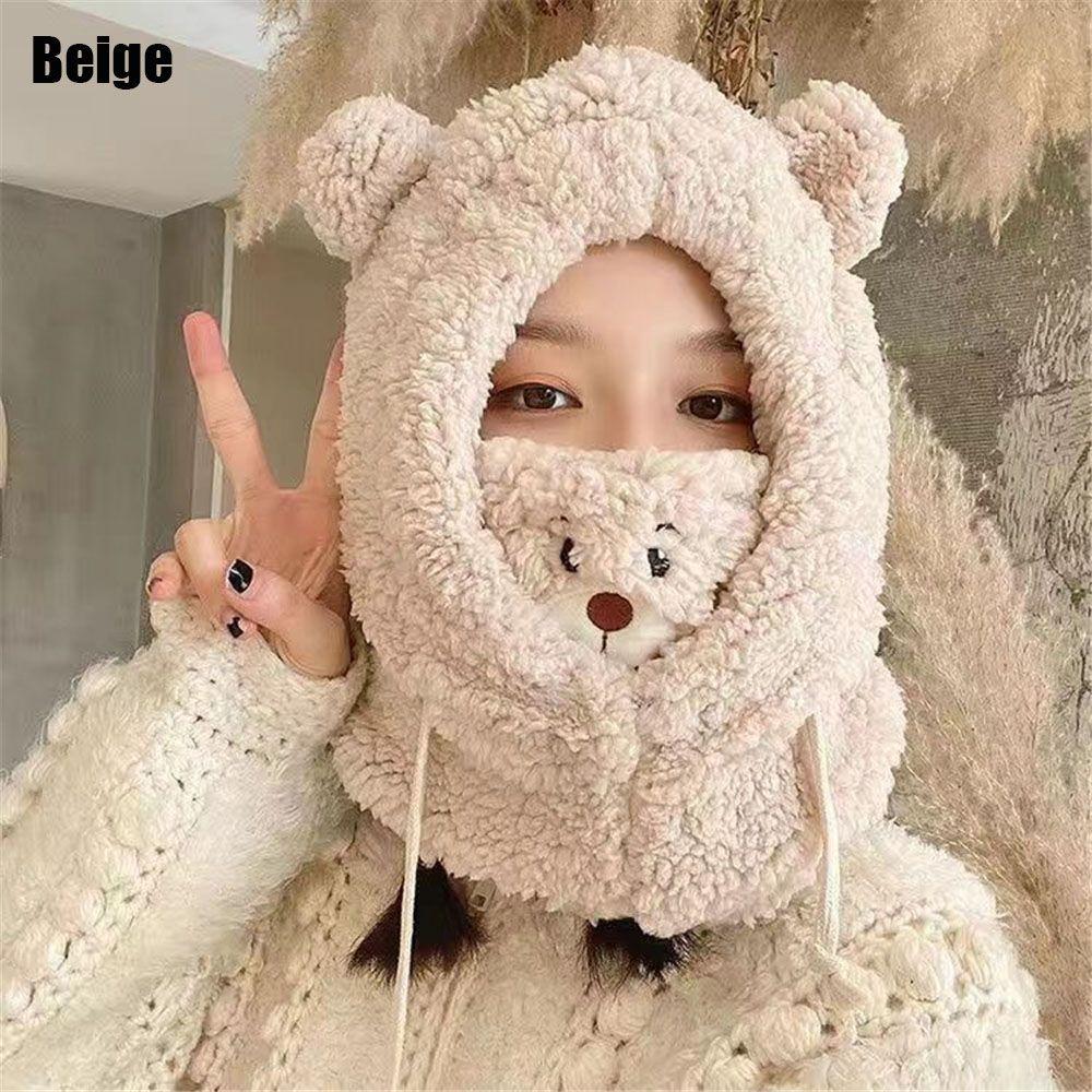 

Casual Cute Winter Warm Beanies Caps Earflap Earmuff Windproof Caps Bear Ear Hat бежевий