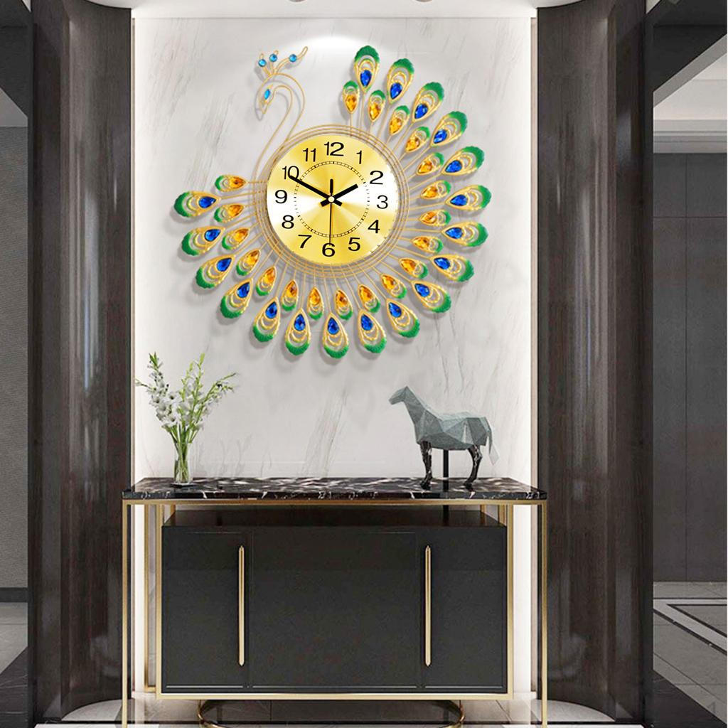 

Large Unique Peacock Wall Clock Battery Powered Hanging Clocks Kitchen Bathroom Decorative