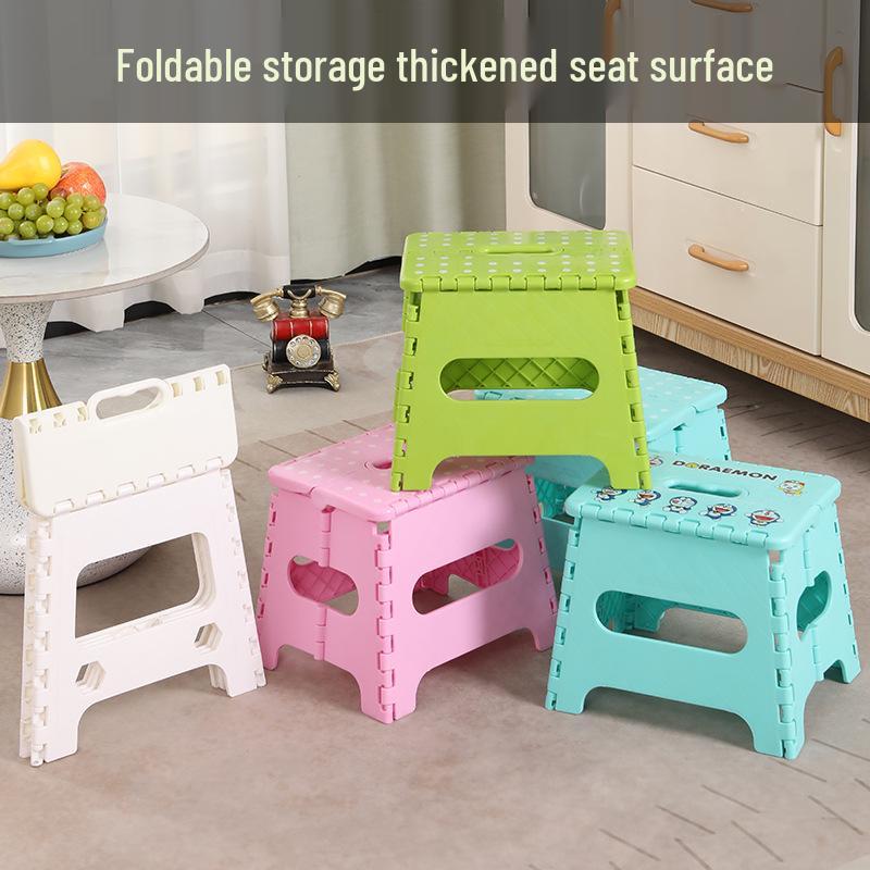 Portable Folding Cartoon Stool for Children & Adults - Durable Plastic Shoe Changing Seat
