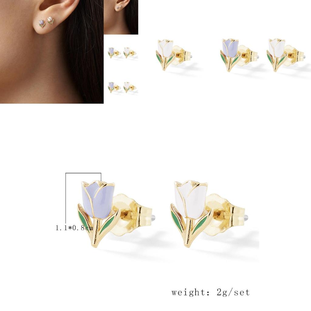 Adorable Mini Flower Earrings Set For Women Chic Two-tone Alloy Floral Studs Jewelry