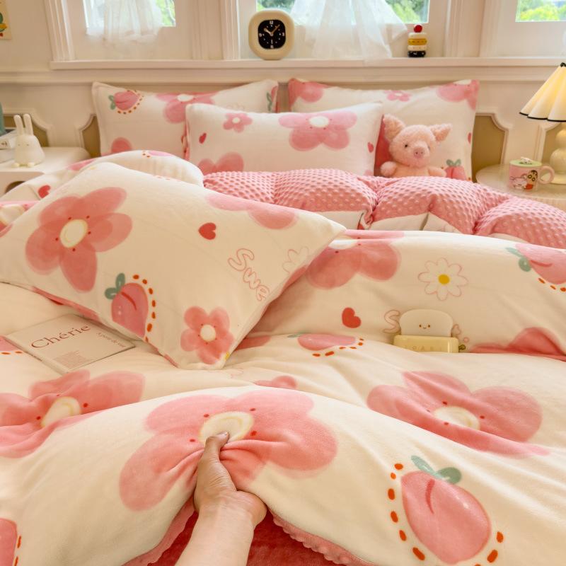 Milk Fleece Four-piece Dormitory Three-piece Set Thickened Quilt Cover Bedding