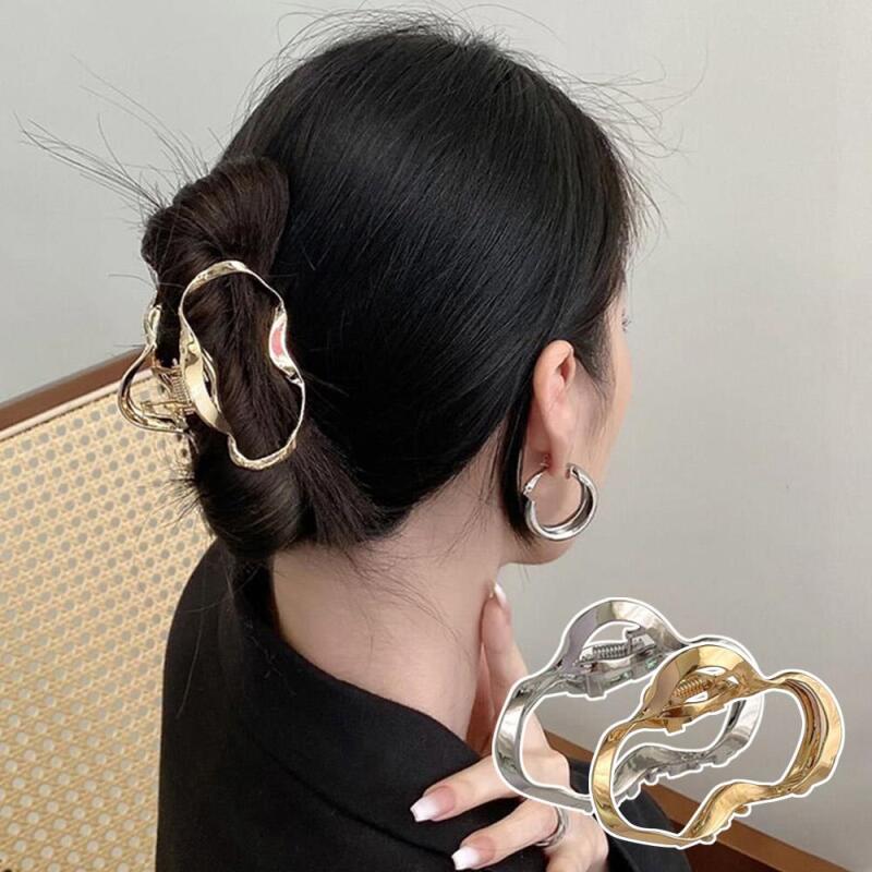 Women s Hairpin Wave Metal Big Size Hair Clip A30579_Gold