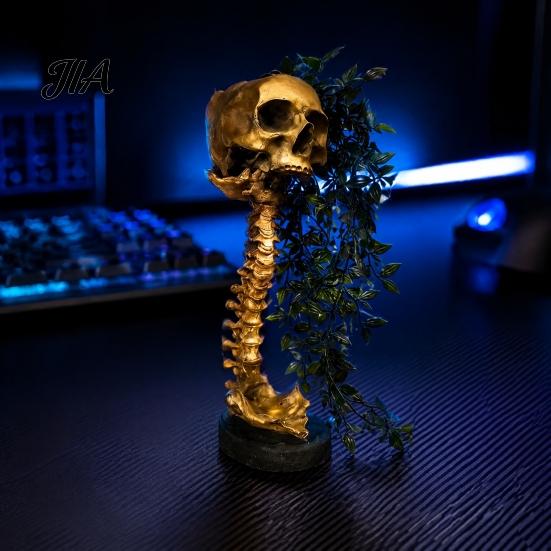 Gotycka Czaszka Doniczka na Sukulenty Pothos, Kreatywna Doniczka Szkielet w Stylu Vintage Metalowym Sztuka Cmentarna Kolumna Kręgosłupa, Pojemnik na Rośliny Liściaste