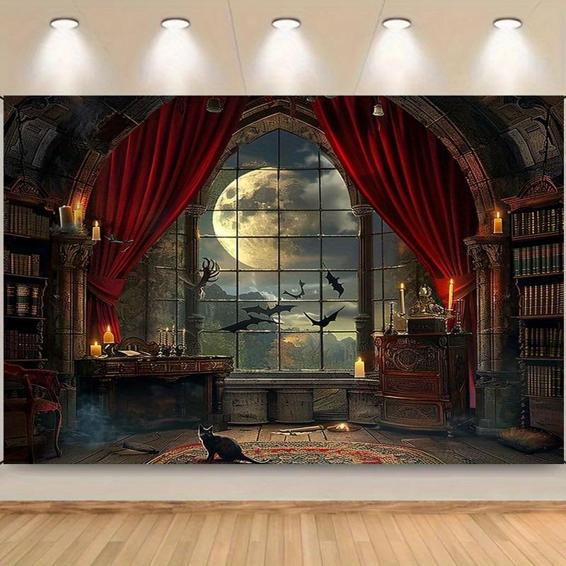 1 piece of medieval castle ghost witch Halloween party background cloth photography cloth - multi-purpose large wall decoration