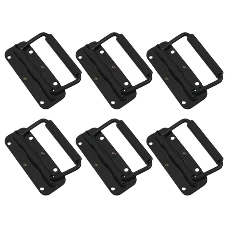 Black Spring Loading Cupboard Handles Foldable Iron Hardware Space Saving Solution Smooth Grip 6pcs for Kitchen Bathroom