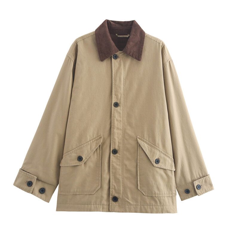 

Fashion Style 2024 Autumn New Arrival Women s Clothing Loose Large Profile Lapel Short Canvas Jacket Outwear 1237063 Khaki S
