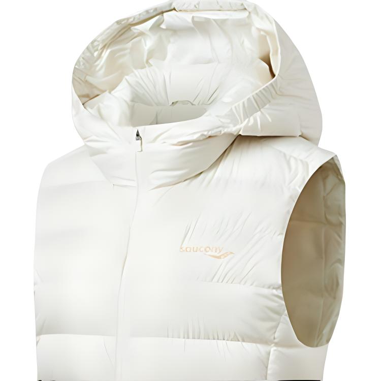 Saucony Solid Color Zip-Up Hooded Down Vest Women vests White SC1239312A-WT02