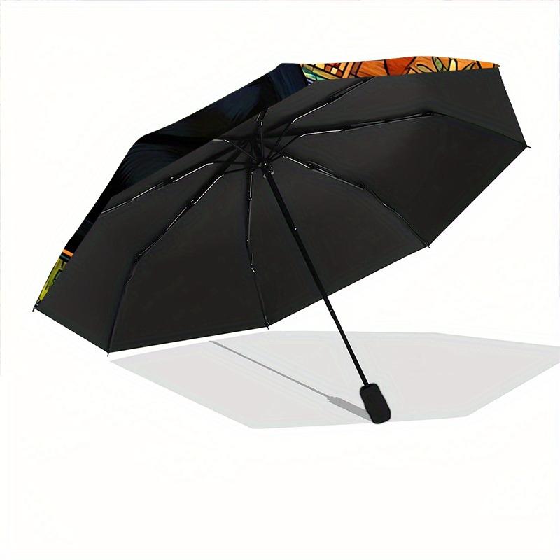 1pc Egyptian Cat Automatic Open/close Folding Compact Umbrella, 8-Rib Sturdy Canopy, Lightweight Portable, Everyday Use, Gift, Outdoor Umbrella, Trave
