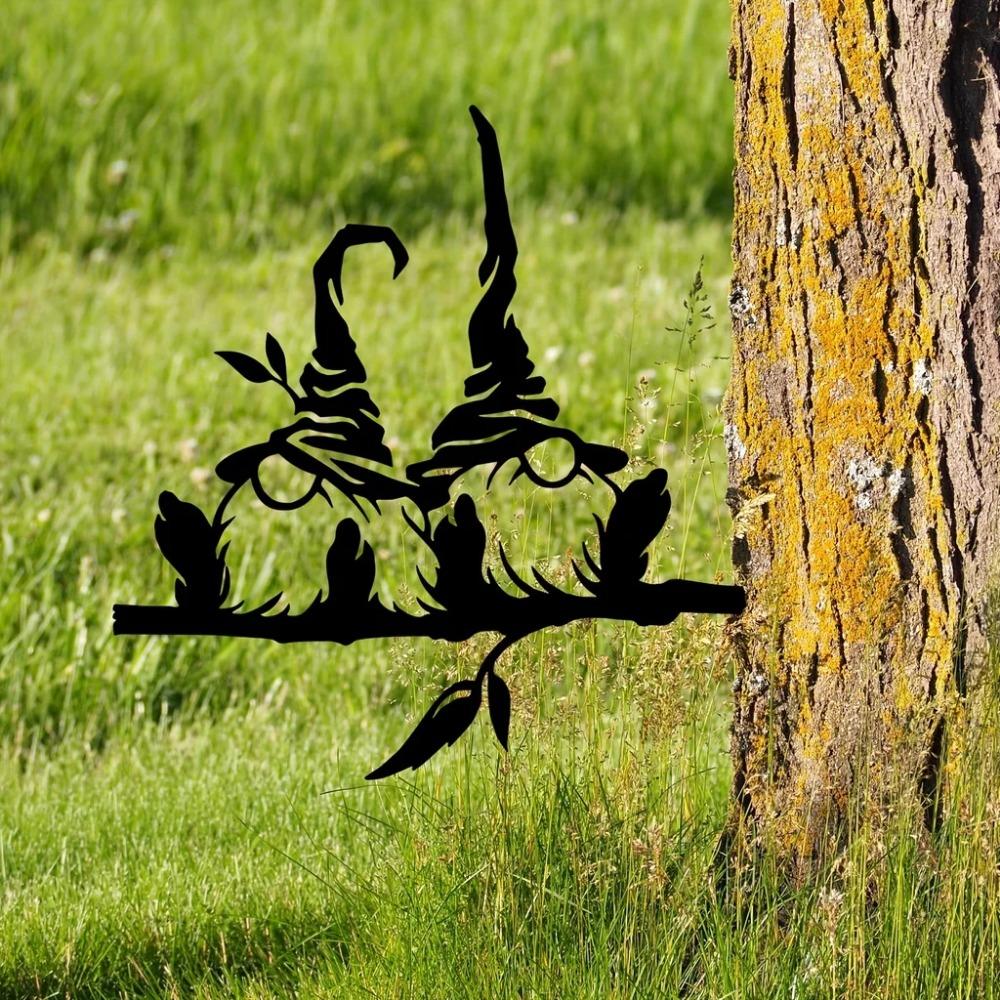1pc Metal Branch with 2 Gnomes and Mushrooms – Yard Art Decoration for Garden, Tree, and Outdoor Spaces. Perfect Garden Gift.