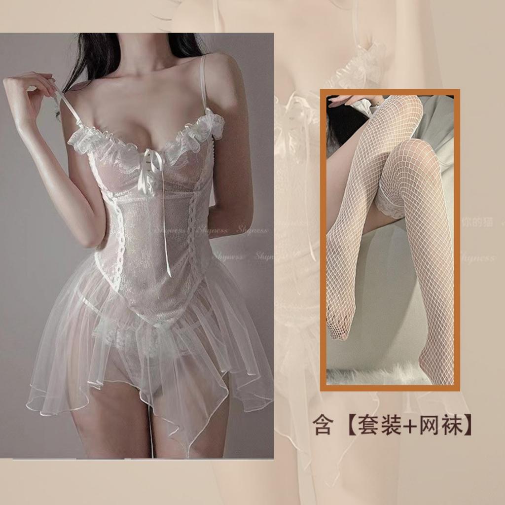 Sexy Lingerie Seduction Small Chest Lace Suspender Nightdress Transparent Uniform Passion Suit