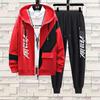 Completo Giacca Pantaloni Set Manica Lunga Coulisse Zip Felpa con Cappuccio Cappotto Pantaloni Casual Uomo Autunno Stampa Lettere Largo Tuta Completo