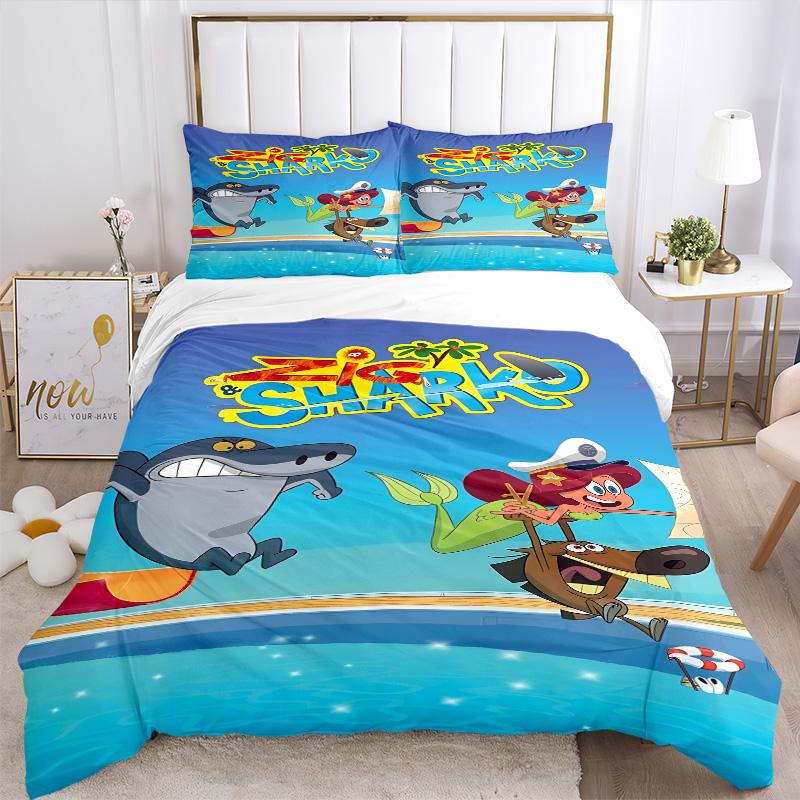Zig Sharko Cartoon Fun Print 3Pcs Bedding Set,Duvet Cover with 2 Bedro,Pillowcase Home Birthday Gift