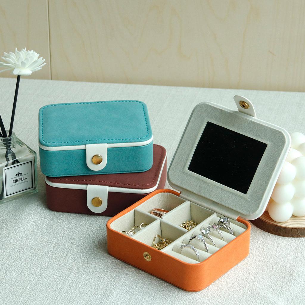 Travel Jewelry Case With Mirror Necklace Earrings Ring Organizer Display Boxes Pu Leather Jewelry Storage Box Portable
