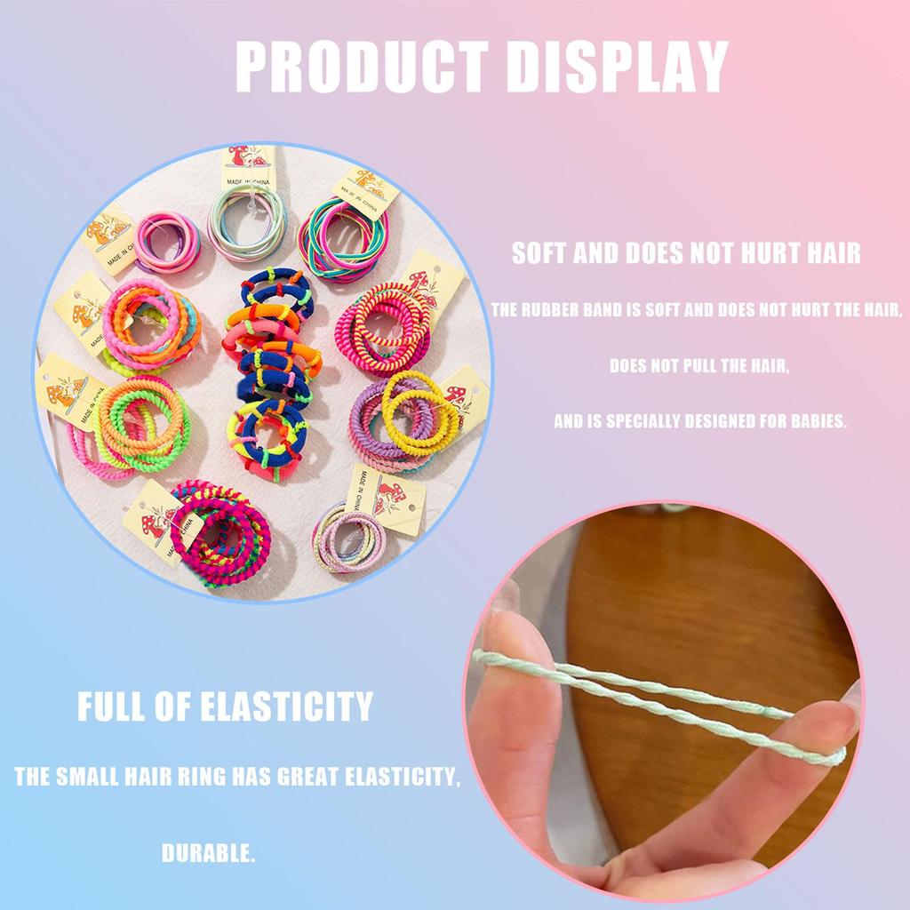 Bunte Haargummis für Mädchen, 100-teiliges Set, Stilvolle Haarornamente, Haar-Arrangements, Haarbänder mit großer Kapazität und Aufbewahrungstasche, Ohne Krawatten, Haar