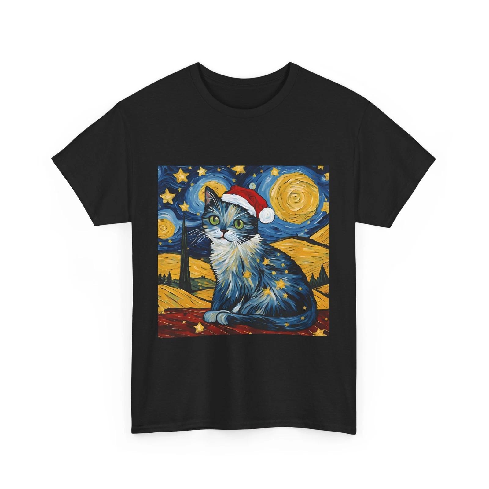 Van Gogh Cat Shirt | Van Gogh Christmas Cat Shirt | Starry Night Cat Shirt | A 4XL