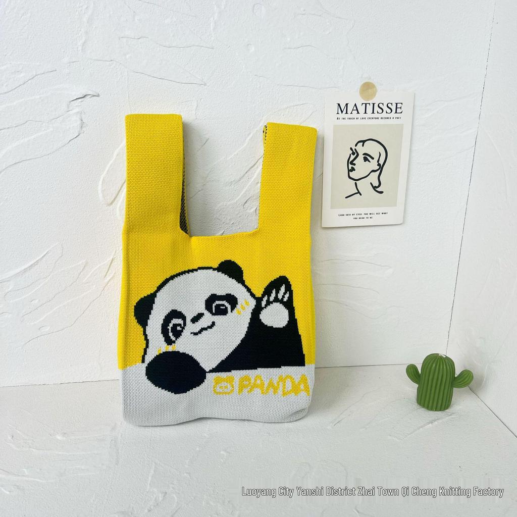 Panda Knit Women's Cross-Border Wrist Tote Handbag