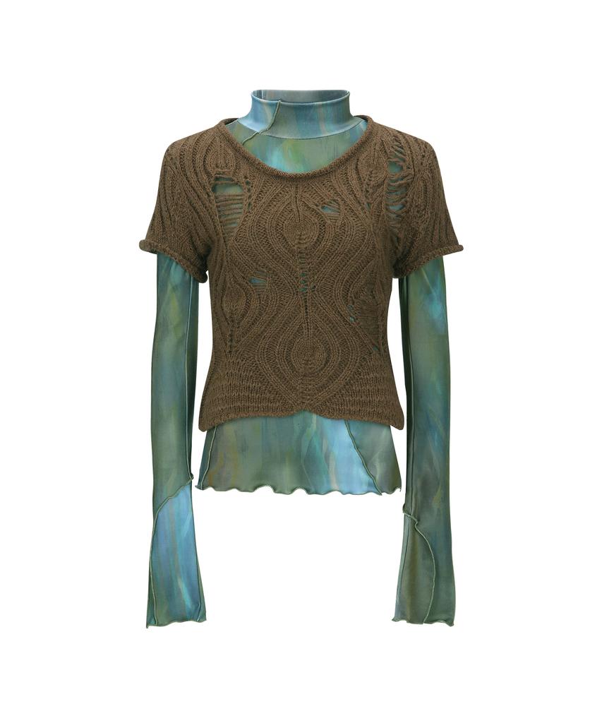 ADSB ANDERSSON BELL Cap Sleeve Sweater Layered Top Atb1352W(Brown)