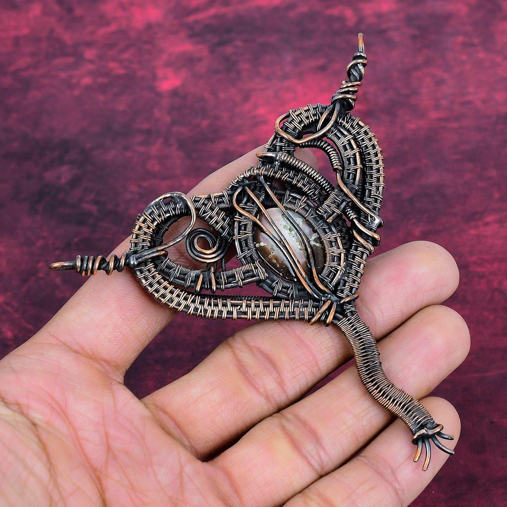 Mother Of Pearl Pendant Gemstone Pendant Copper Wire Wrapped Handmade Jewelry