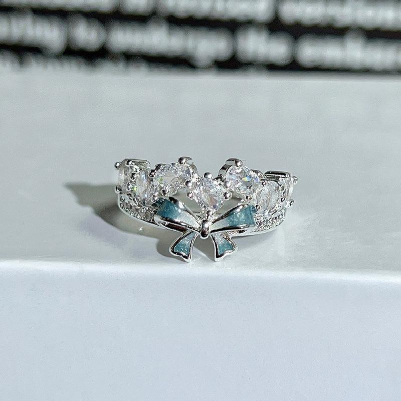 Dopamine Colorful Enamel Flower Butterfly Open Ring Mori Sweet Girly Style Inlaid Zircon Niche Light‑Luxury Adjustable Stackable Decorative Ring