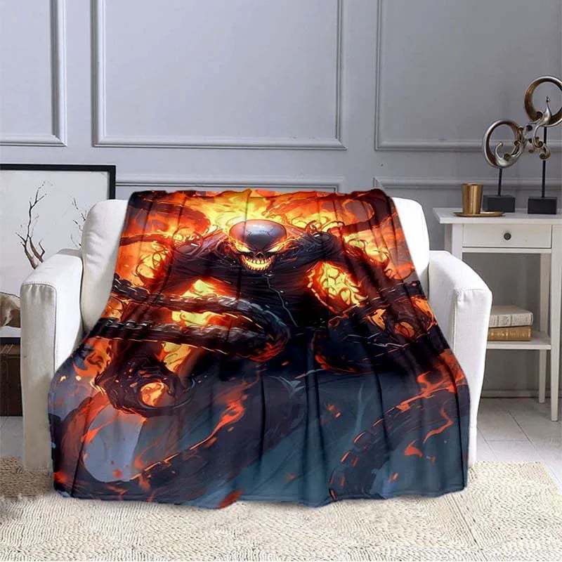 Flame Skeleton Motorcycle digital-printed polyester Bedroom velvet flannel cover blanket Fleece soft cover blankets for beds