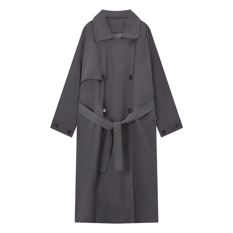 

Kumikumi High Sense Solid Lapel Long sleeve Trench coat Outerwear Women Autumn Elegant All-Match Loose Slimming Top Carbon Ash One size