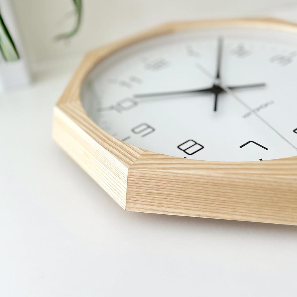 KATOMOKU muku clock 11 Octagonal Natural Wall Clock with Continuous Second Diameter km-94NARC8 Hand, 30.0cm (Radio-controlled)