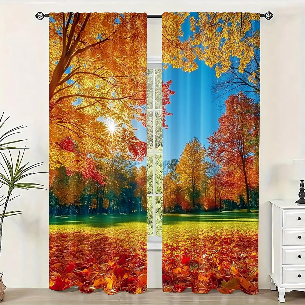 

2 шт., Праздничные шторы Осенний пейзаж Универсальная ткань, Без электричества Праздничные украшения Идеально подходят для празднования в помещении, Комната 51x82in(130x210cm)