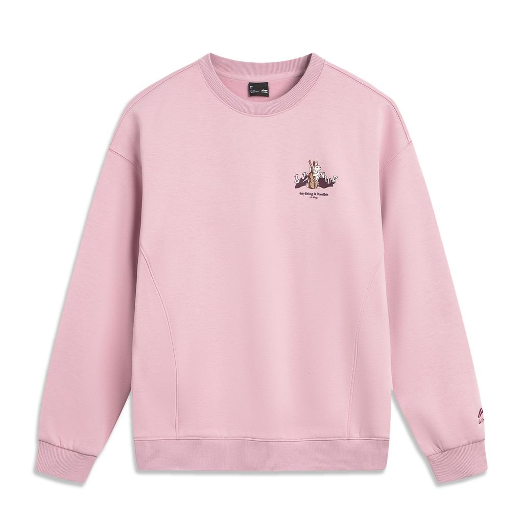 Li Ning Sports Lifestyle Series Simple Versatile Comfortable Casual Letter Animal Print Loose Shoulder Fleece Long Sleeve Sweatshirt AWDVC74-6