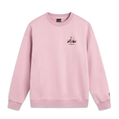 Li Ning Športová Lifestyle Séria Jednoduchá Všestranná Pohodlná Ležérna S písmenami Zvierací Potlač Voľné Ramená Fleecová Mikina s Dlhým Rukávom AWDVC74-6