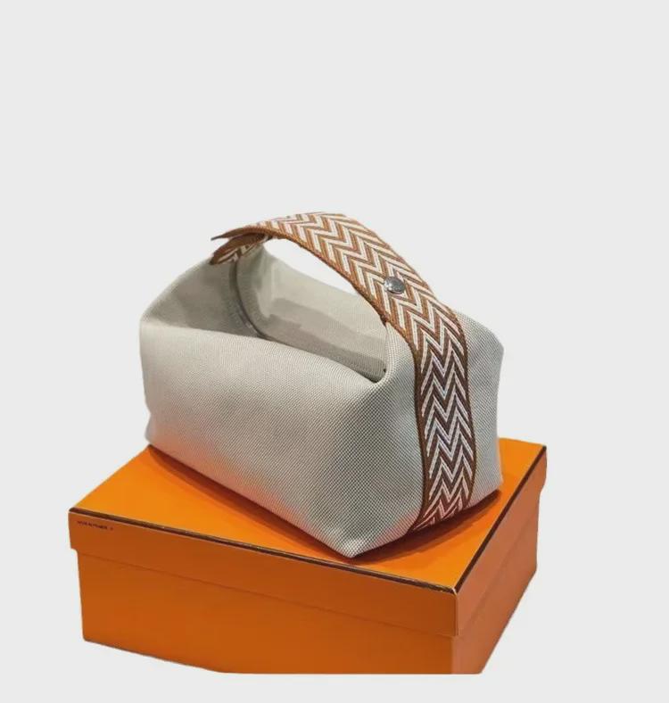 2025 Contrast Color Canvas Lunch Bag & Toiletry Cosmetic Handbag - Women's One-Shoulder Large Capacity