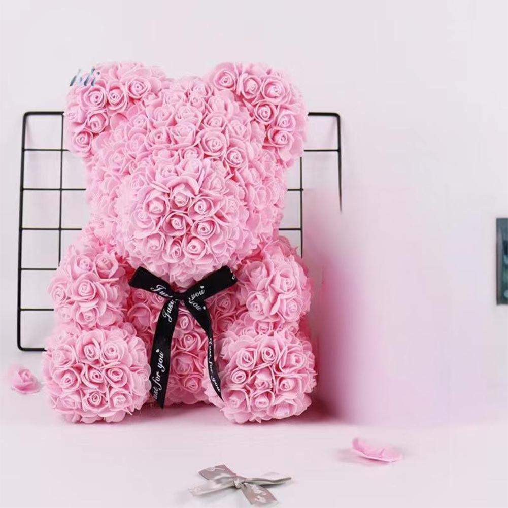 25cm Artificial Teddy Rose Flower Bear Gift Box Colorful Rose Bear Gift Box Warm Light Eternal Rose Valentines Gift For Party