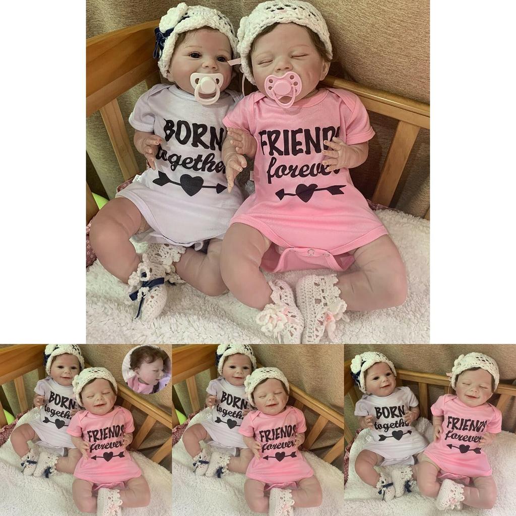 Realistic 22'' Reborn Sleeping Twins Dolls With Hand Rooted Mohair Eyelashes