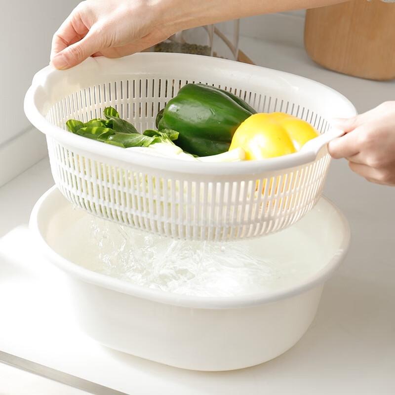 JINGRUIXIANG Plastic Kitchen Drain Basket and Wash Basin Set