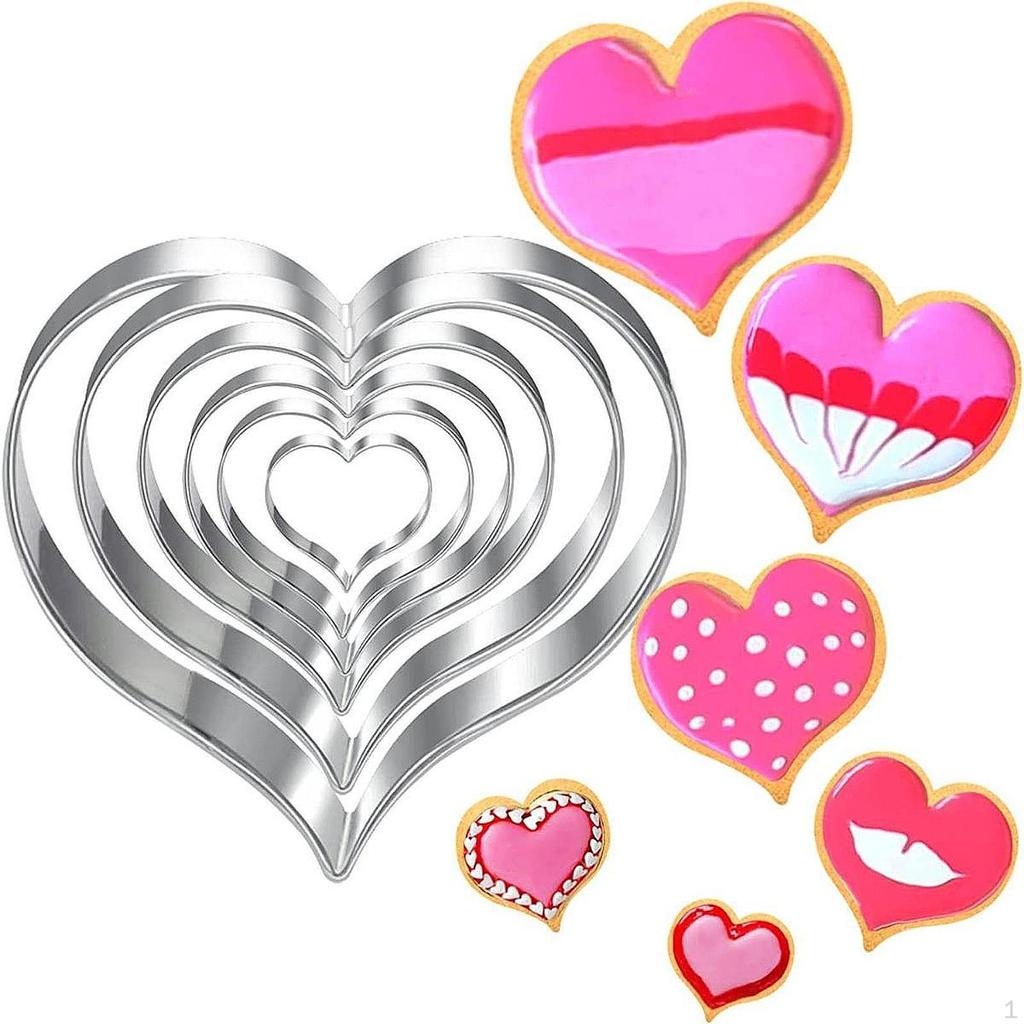 6Pcs Valentine's Heart Shaped Cookie Cutter Stainless Steel for Anniversary