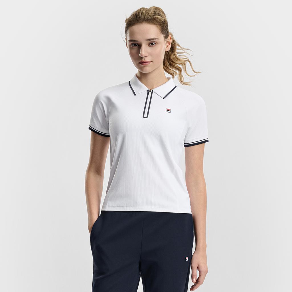 FILA Tennis Fashion Minimalist Classic Versatile Casual Sports Comfortable Short Sleeve Knitted Polo Shirt Women tops Jade-White A11W613109FWT