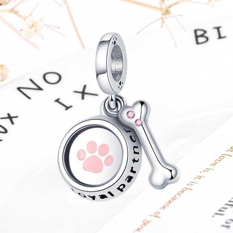 DIY Sparkling Paw Print Charm Beads for Pet Cat Dog Bracelets Jewelry Gifts Accessories