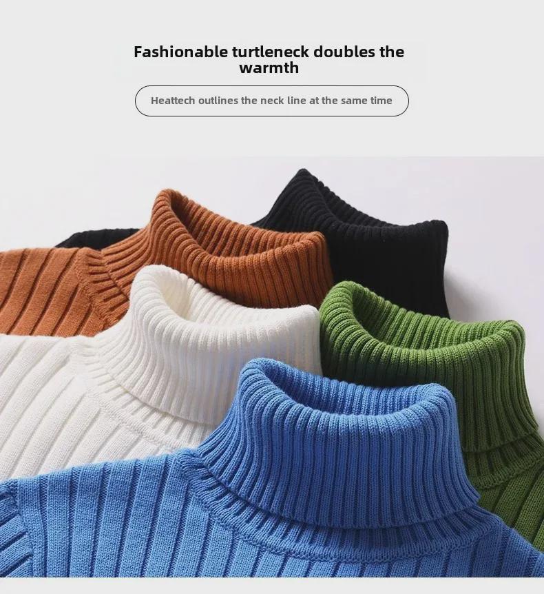 Maglione Pullover da Uomo Trendy a Collo Alto a Maglia a Tinta Unita Spesso