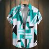 Printed Geometry Men's Shirts Color Block Graphics Fashion Button Short Sleeve Lapel Hawaiian Blouse Shirts for Men Summer