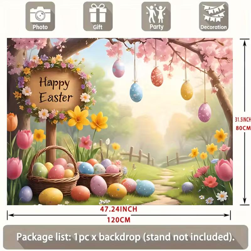 2D Easter Floral Garden Backdrop Cloth 2D Print Colorful Eggs Home Wall Hanging