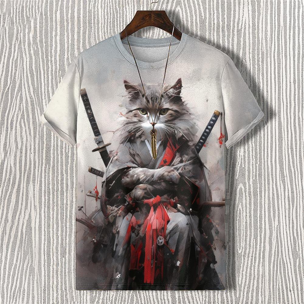 

Japanese Art Edo Cat Warrior 3D Printed T-shirt Fashionable Casual Men s Short Sleeved Clothing Street Trend Harajuku Round Neck Tops 2XL
