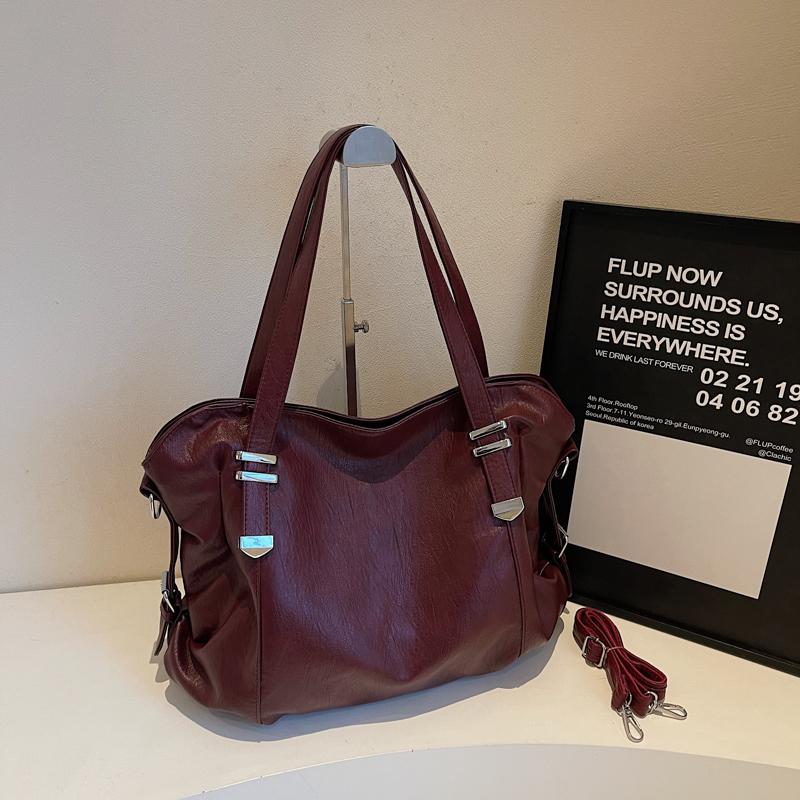 

Большая вместительная сумка-тоут для женщин, однотонная винтажная сумка через плечо, сумка на плечо красный