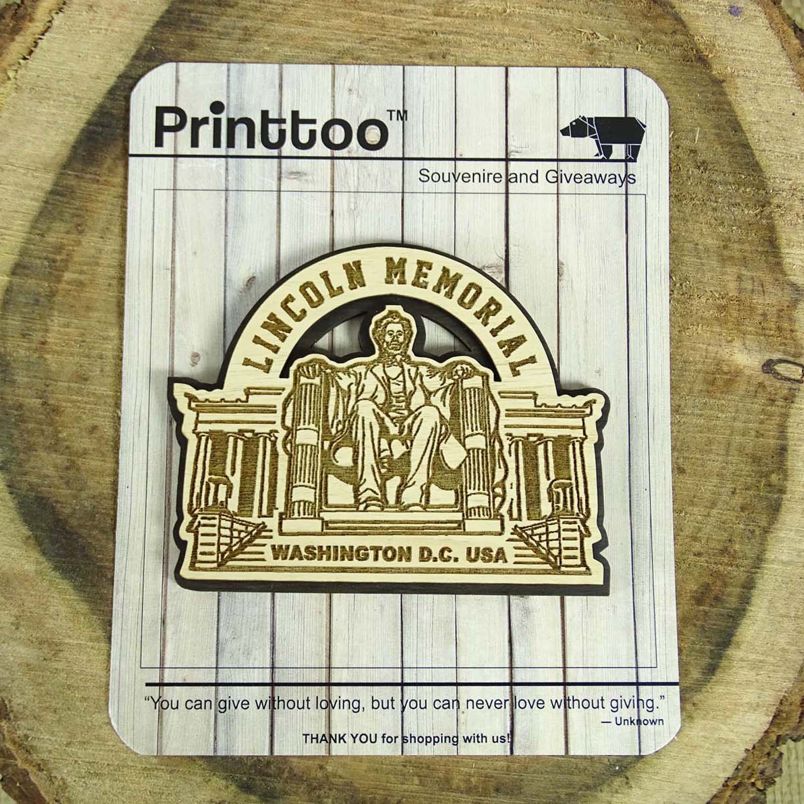 

Lincoln Memorial Wood Engraved Fridge Magnet Souvenir Gift 4 x 3 коричневий