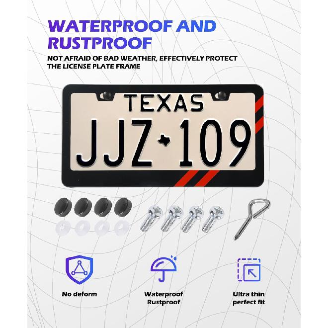 License Plate Frames,Car Accessories Matte Black License Plate Holder,Rust Rattle Proof Aluminum Holder with Screws mounting Kit,Universal Car Tag